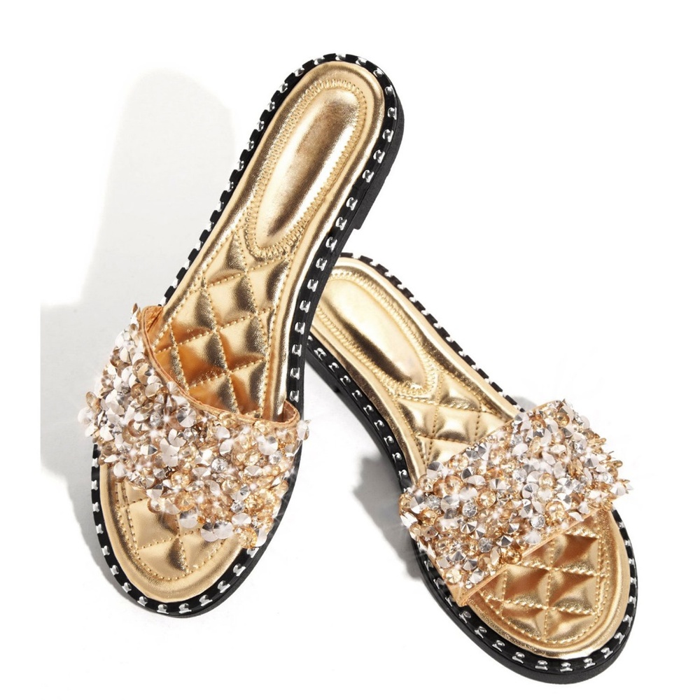 HP💃 Jeweled Open Toe Slide Flat Sandal Flip Flops - Picture 2 of 4